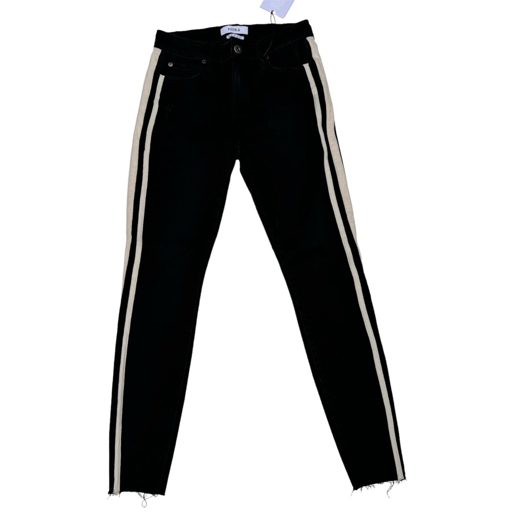 PISTOLA Womens  Berlin Night Black with White Side Stripe Audrey Skinny Jeans